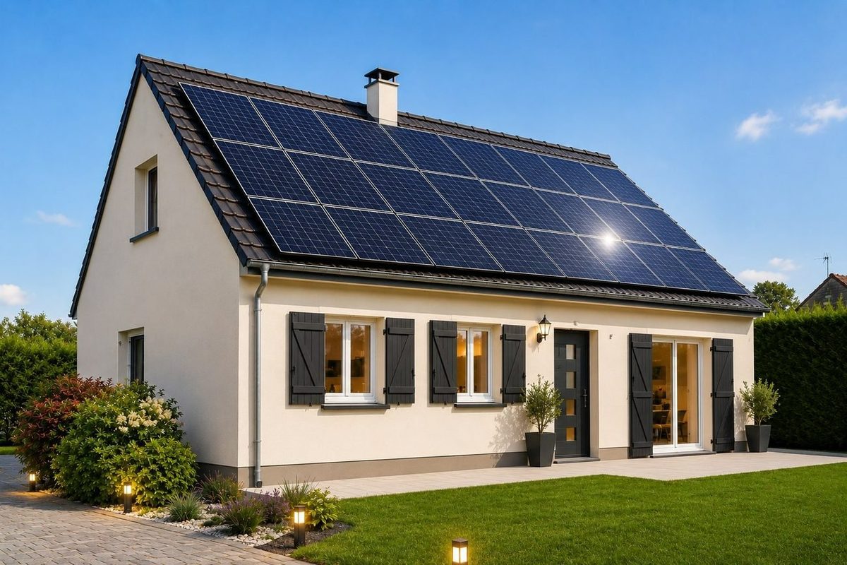 Toiture équipée de panneaux solaires après installation
