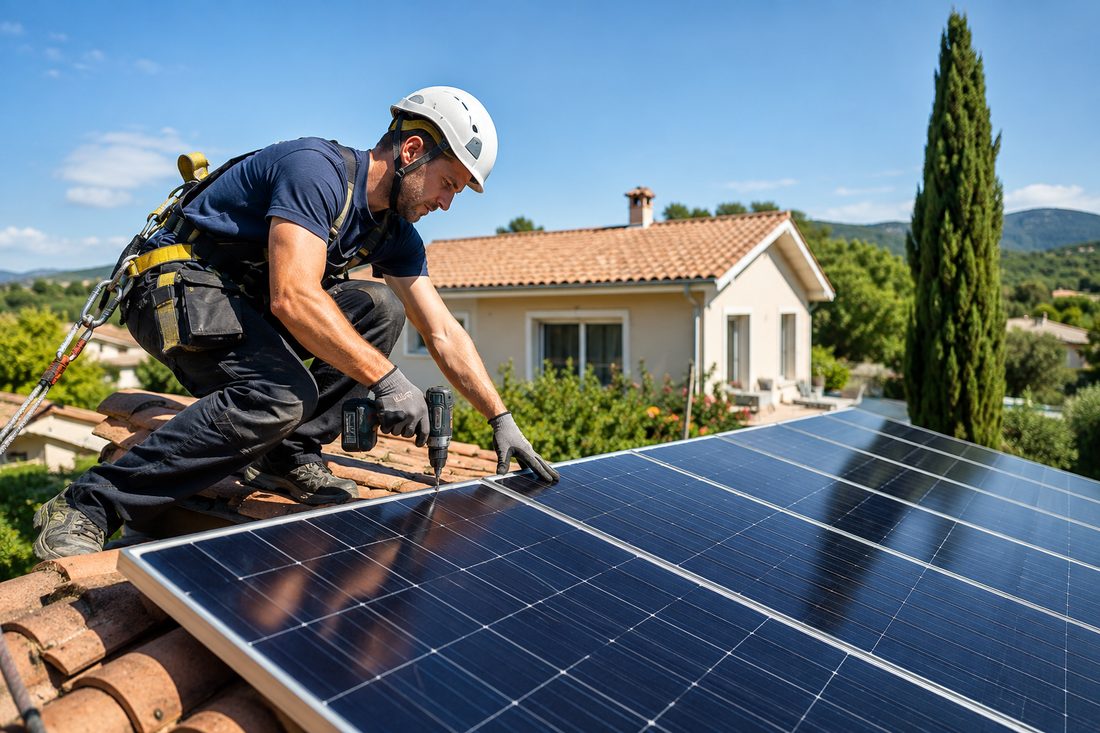 Installation de panneaux solaires photovoltaïques sur une toiture