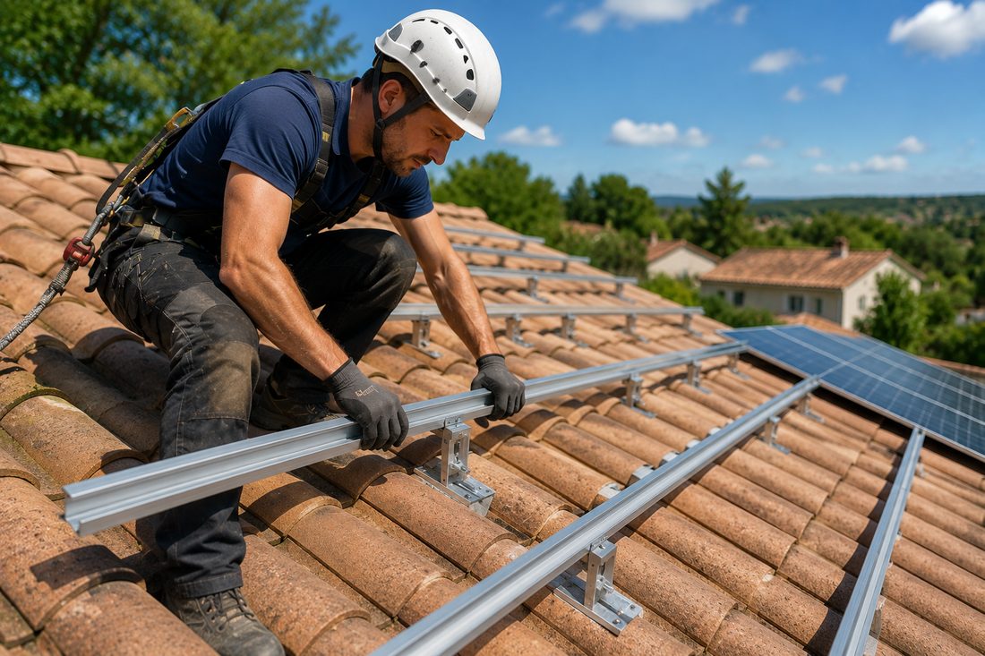 Pose des rails de fixation des panneaux solaires